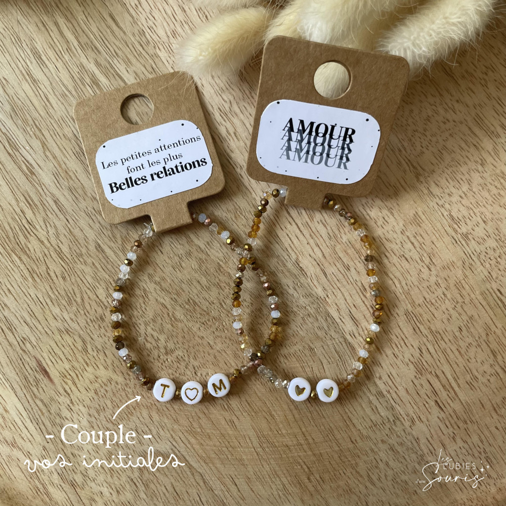 ★ Bracelet à message - gold multicolor / perles de verres - Personnalisable  - Prénom, mot, initiale(s)
