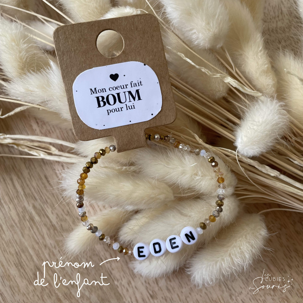 ★ Bracelet à message - gold multicolor / perles de verres - Personnalisable  - Prénom, mot, initiale(s)