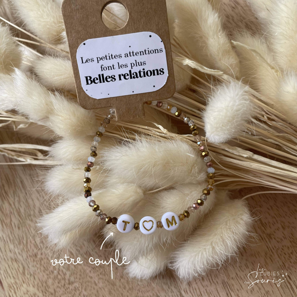 ★ Bracelet à message - gold multicolor / perles de verres - Personnalisable  - Prénom, mot, initiale(s)