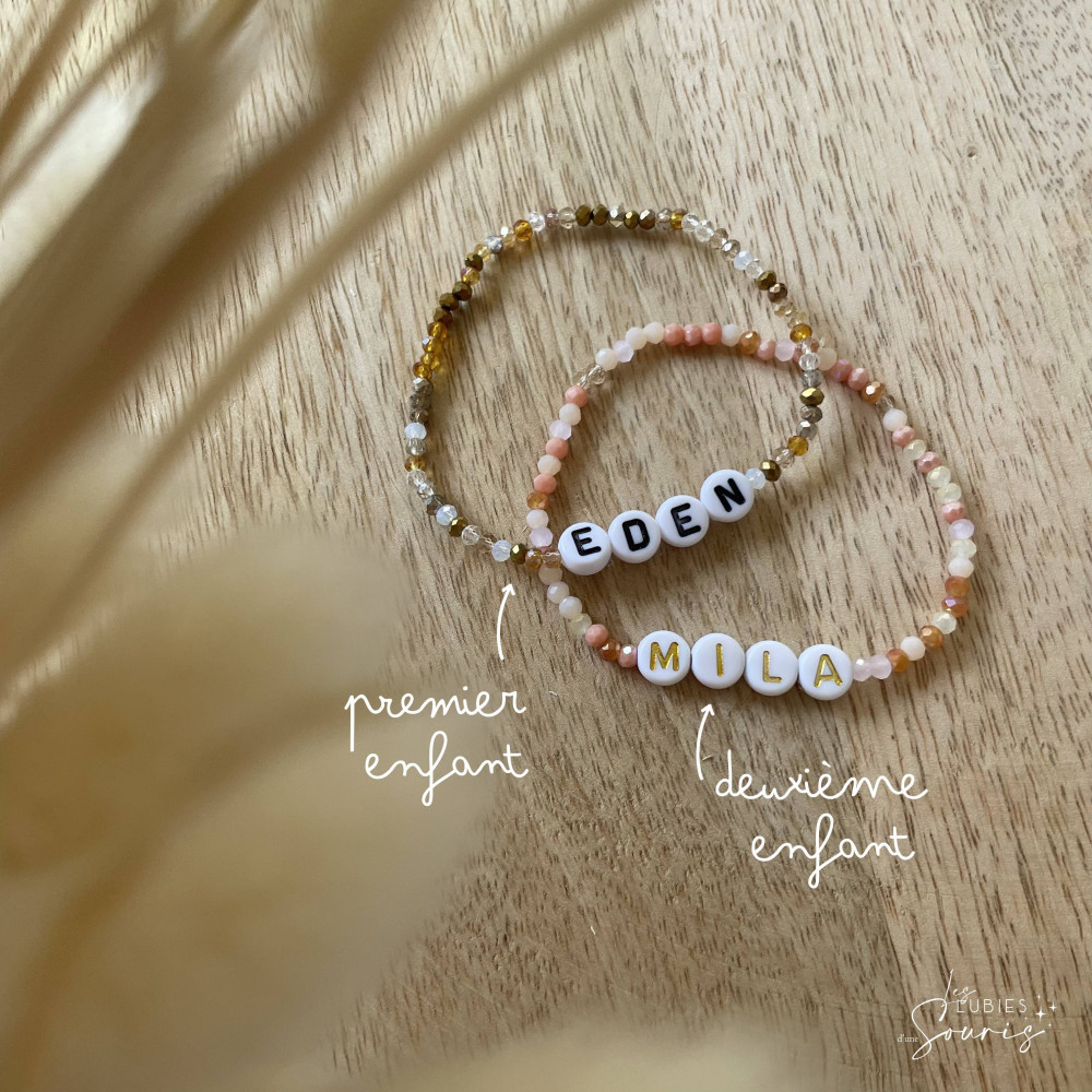★ Bracelet à message - peach multicolor / perles de verres - Personnalisable  - Prénom, mot, initiale(s)