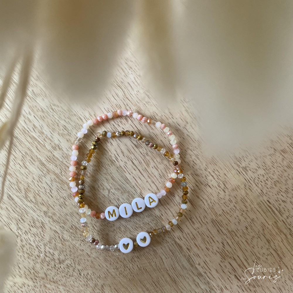 ★ Bracelet à message - peach multicolor / perles de verres - Personnalisable  - Prénom, mot, initiale(s)
