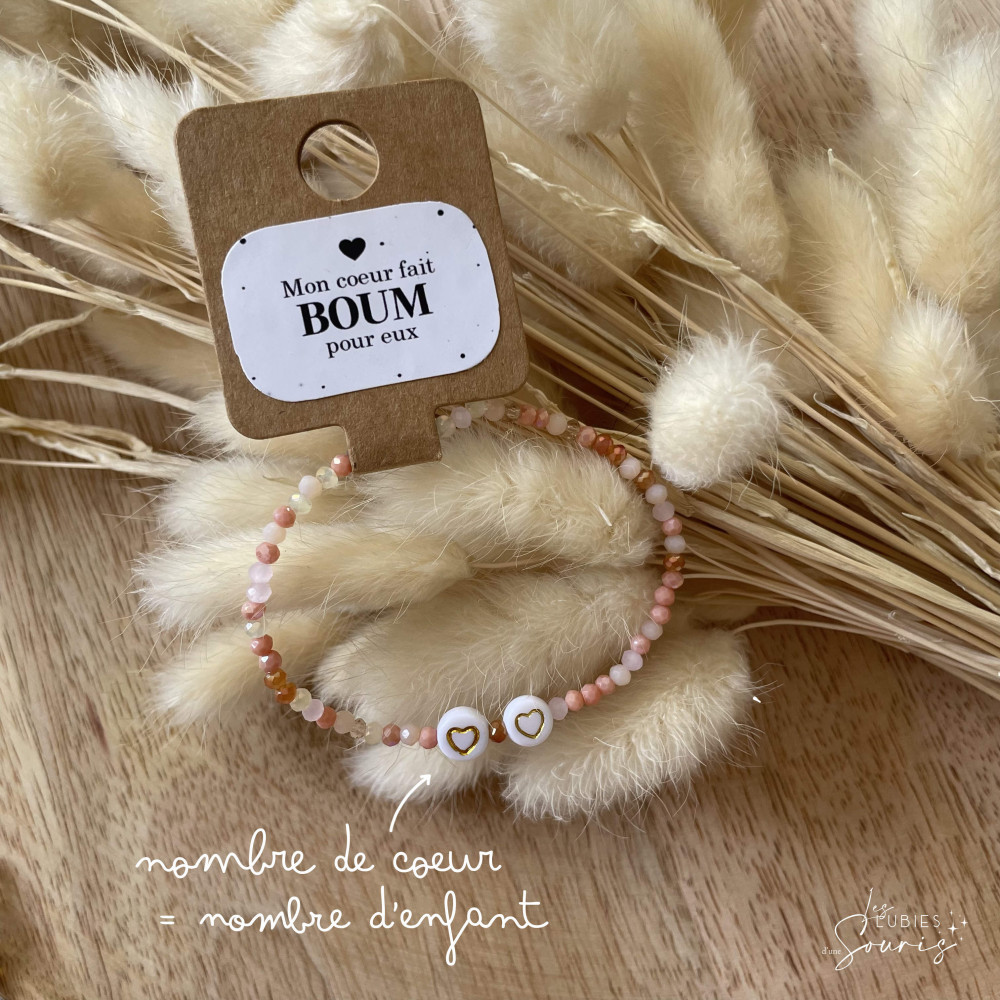 ★ Bracelet à message - peach multicolor / perles de verres - Personnalisable  - Prénom, mot, initiale(s)