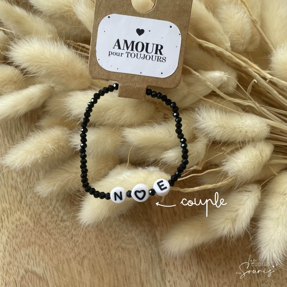 ★ Bracelet à message - black / perles de verres - Personnalisable  - Prénom, mot, initiale(s)