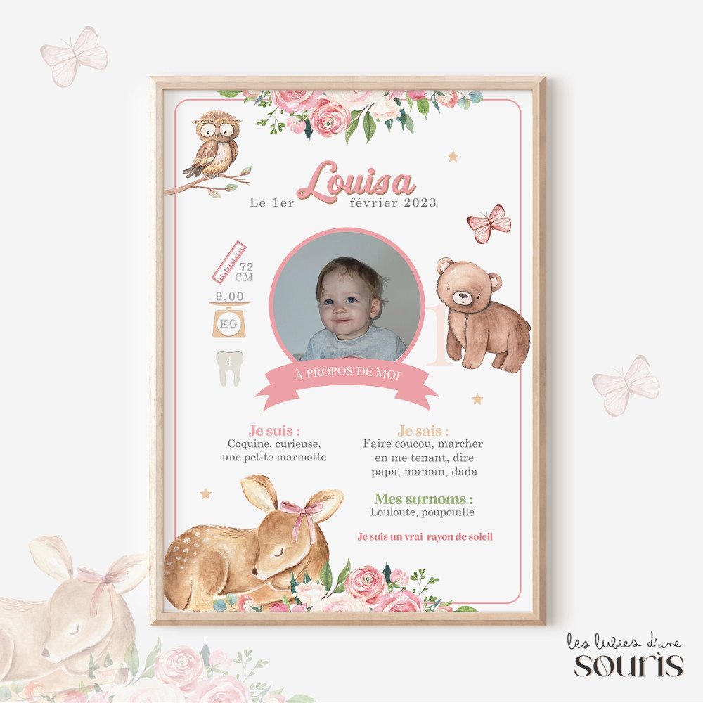★ Affiche anniversaire/baptême -  Dans les bois, biche & Cie