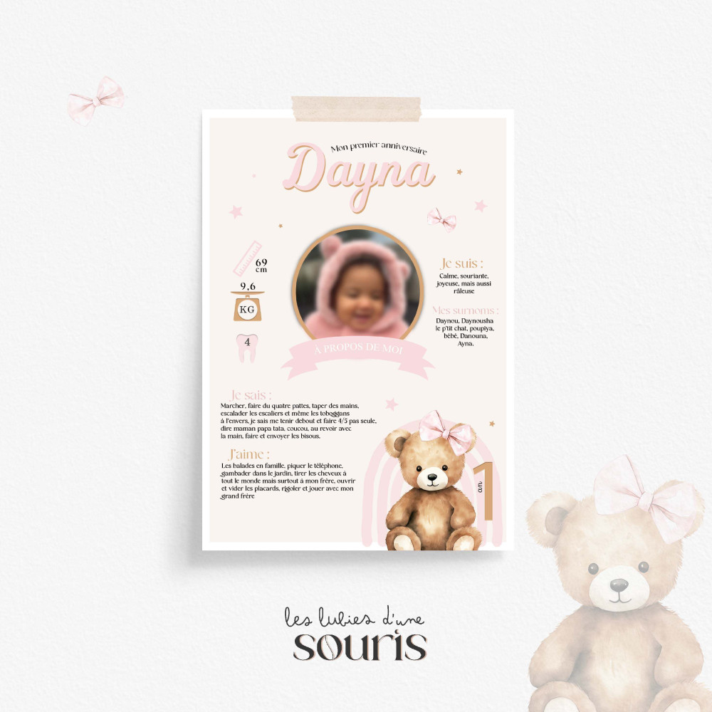 ★ Affiche anniversaire/baptême - Ourson