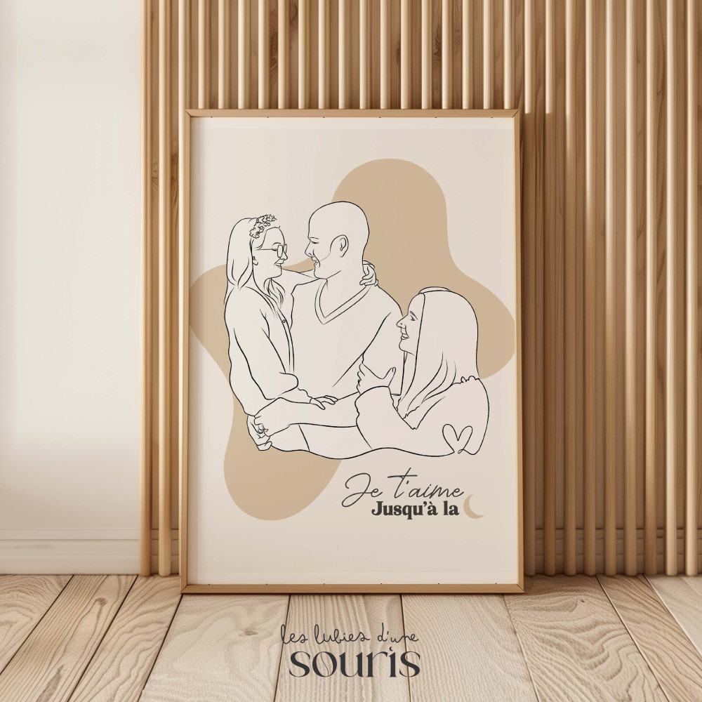 ★ Affiche Line Art | Portrait personnalisé à partir d'une photo | 3 personnes