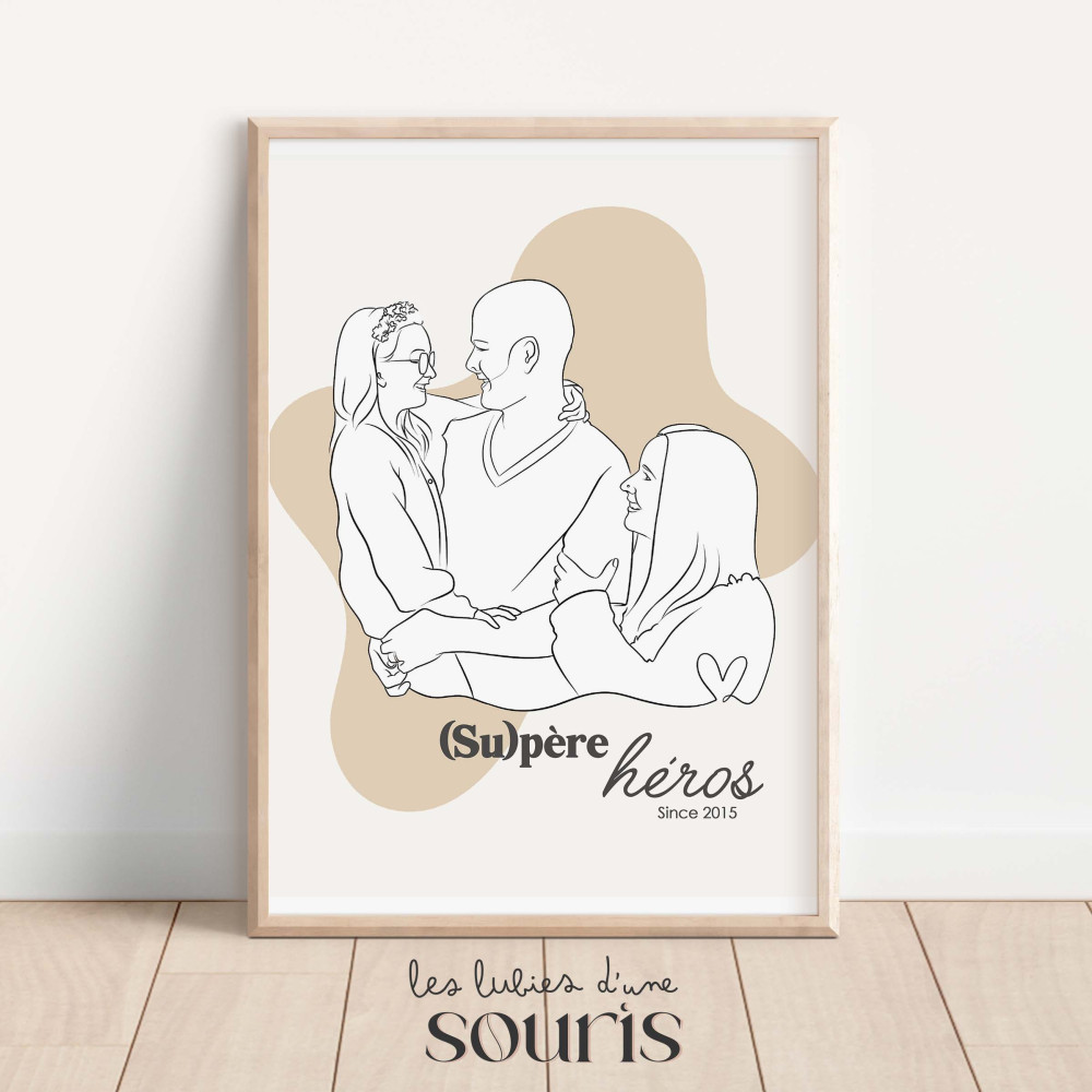 ★ Affiche Line Art | Portrait personnalisé à partir d'une photo | 4 personnes