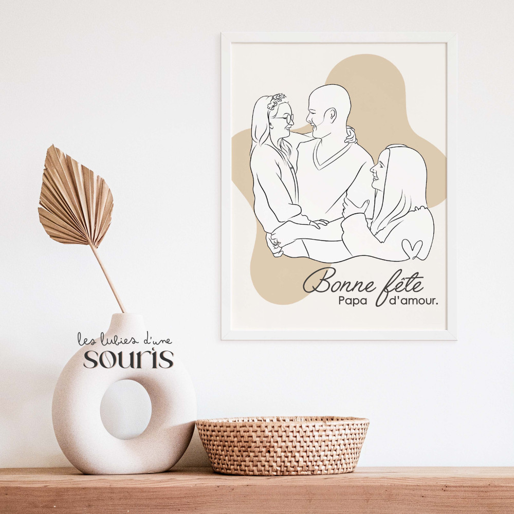★ Affiche Line Art | Portrait personnalisé à partir d'une photo | 4 personnes