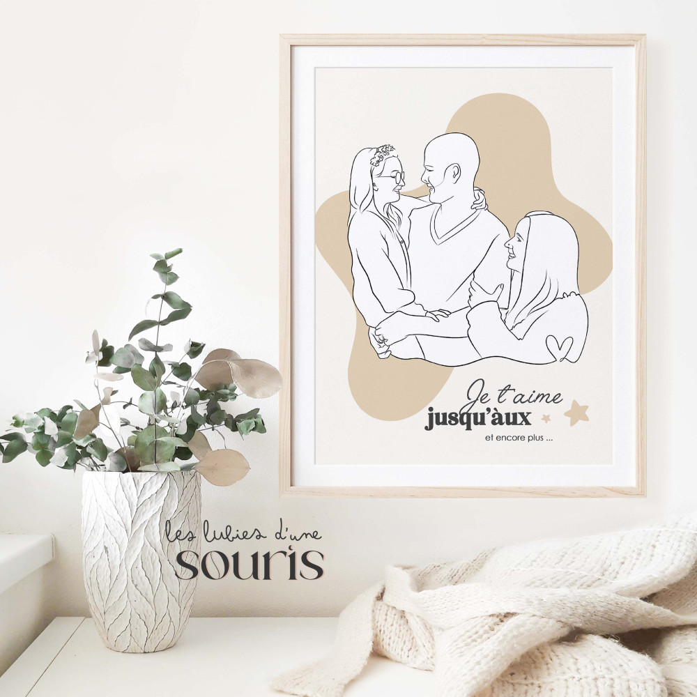 ★ Affiche Line Art | Portrait personnalisé à partir d'une photo | 4 personnes