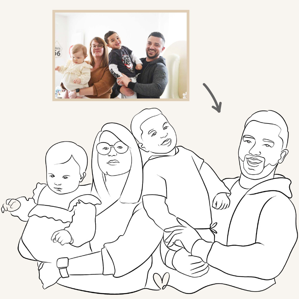 ★ Affiche Line Art | Portrait personnalisé à partir d'une photo | 4 personnes