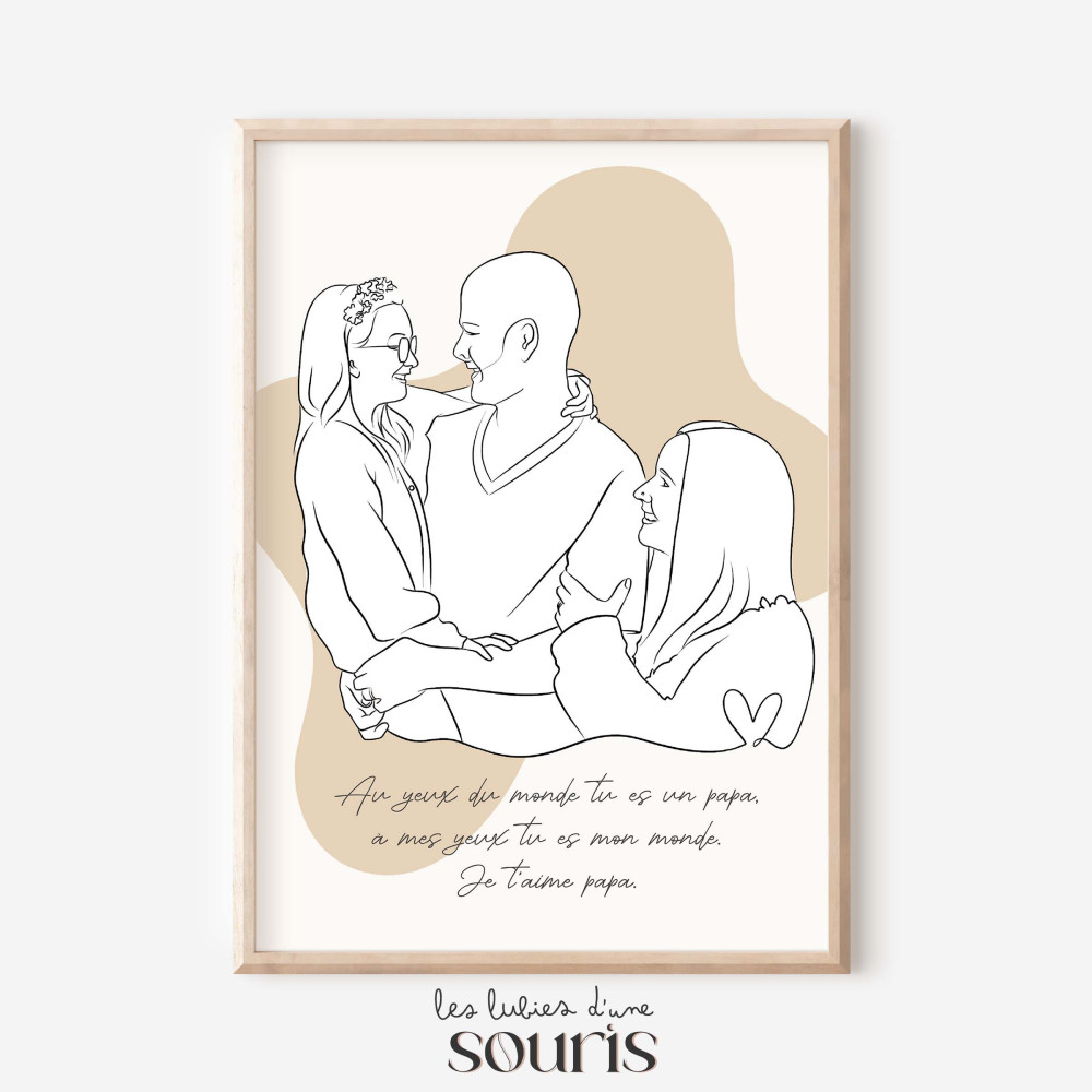★ Affiche Line Art | Portrait personnalisé à partir d'une photo | 4 personnes
