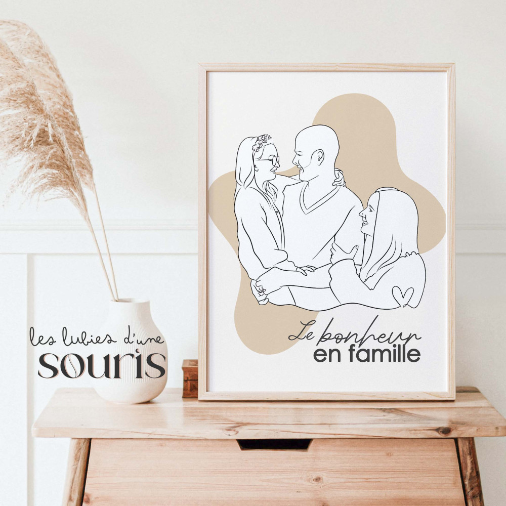 ★ Affiche Line Art | Portrait personnalisé à partir d'une photo | 5 personnes