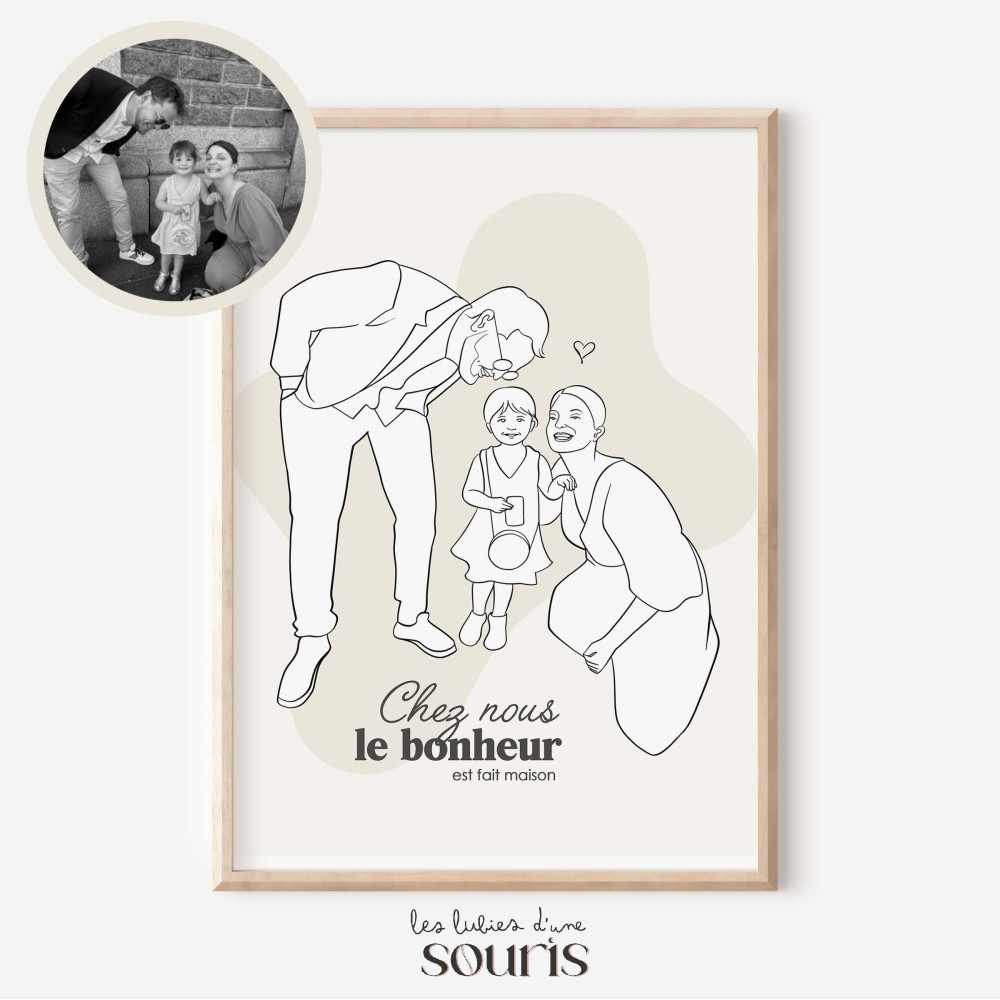 ★ Affiche Line Art | Portrait personnalisé à partir d'une photo | 2 personnes