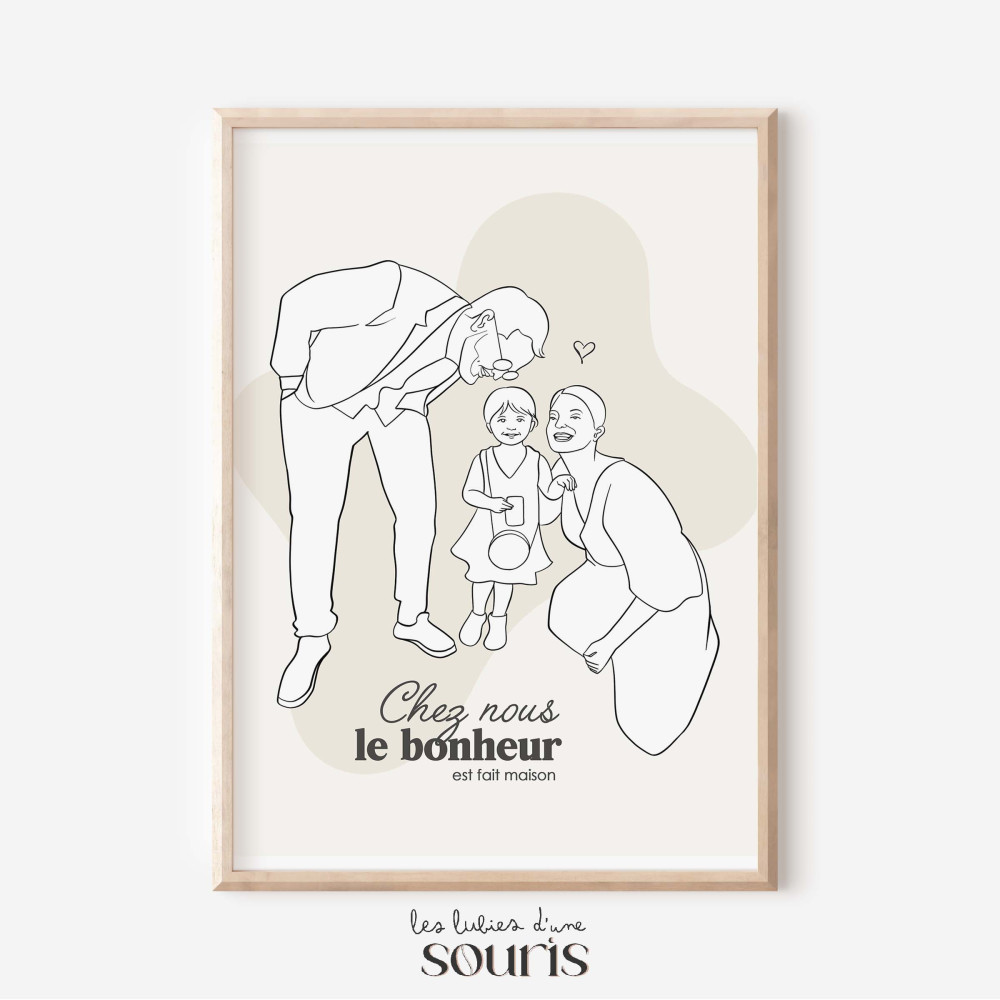 ★ Affiche Line Art | Portrait personnalisé à partir d'une photo | 4 personnes