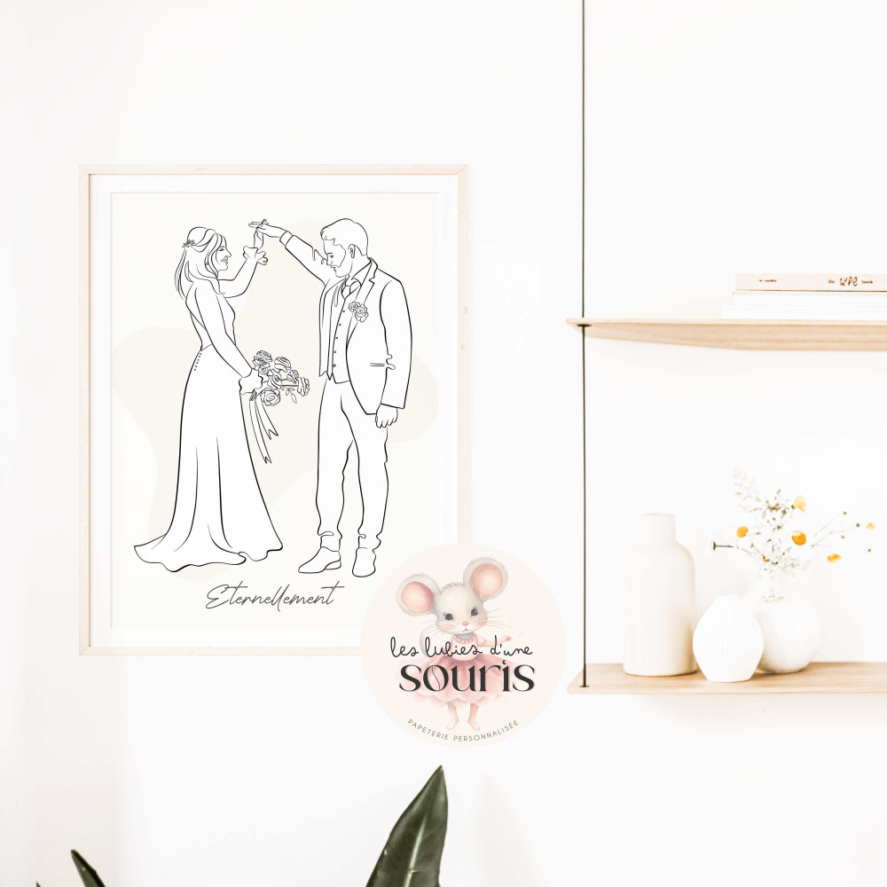 ★ Affiche Line Art | Portrait personnalisé à partir d'une photo | 2 personnes