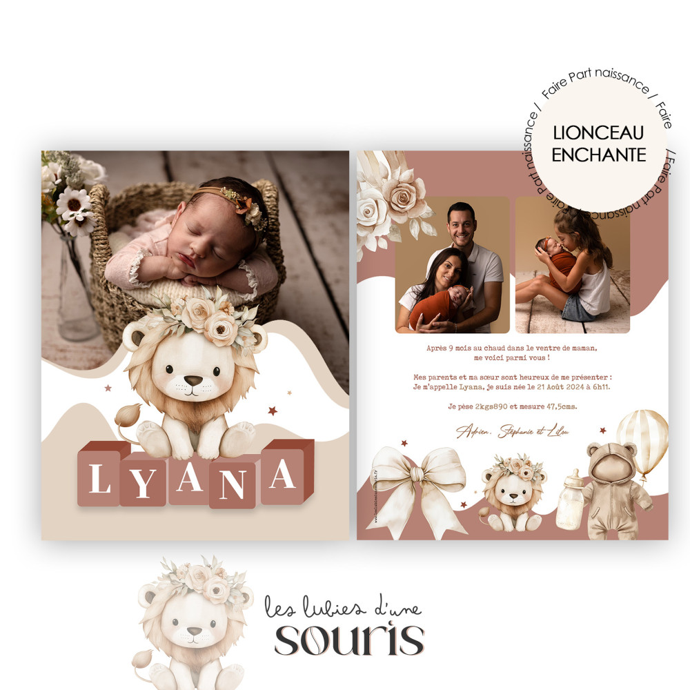 ★ Faire Part naissance / Lionceau Enchanté