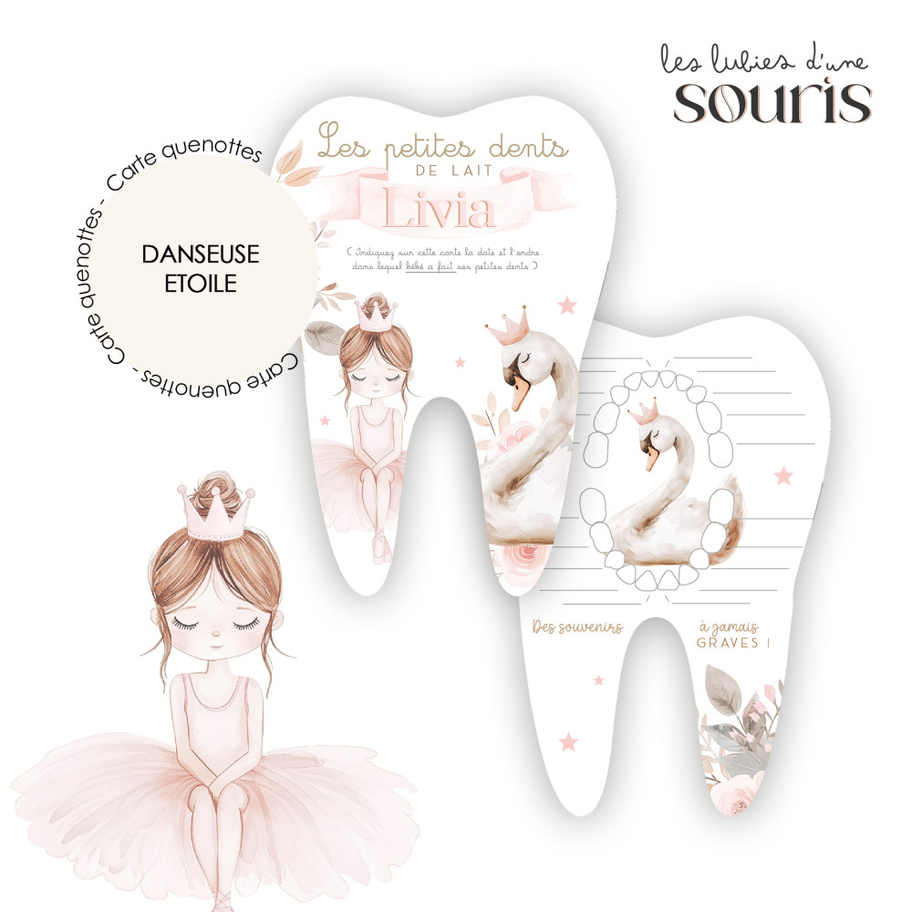 ★ PACK - Affiche naissance et carte quenottes - Danseuse étoile