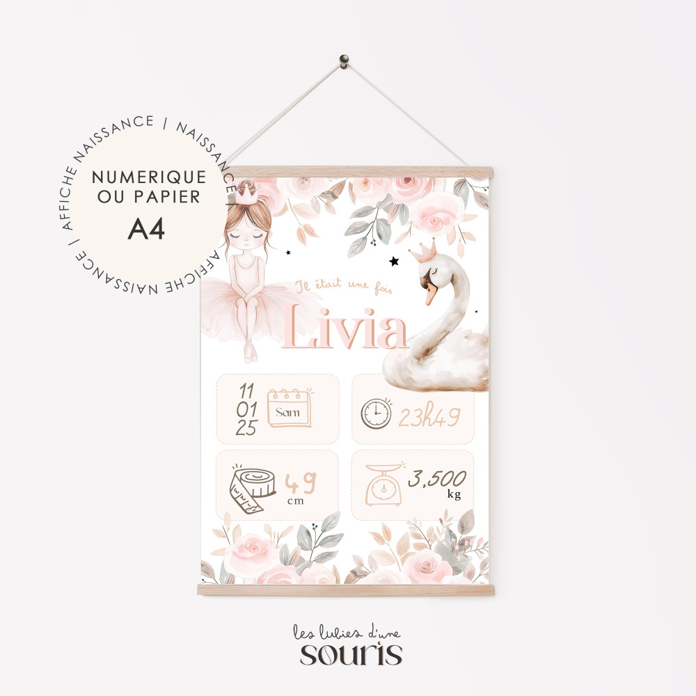 ★ PACK - Affiche naissance et carte quenottes - Danseuse étoile