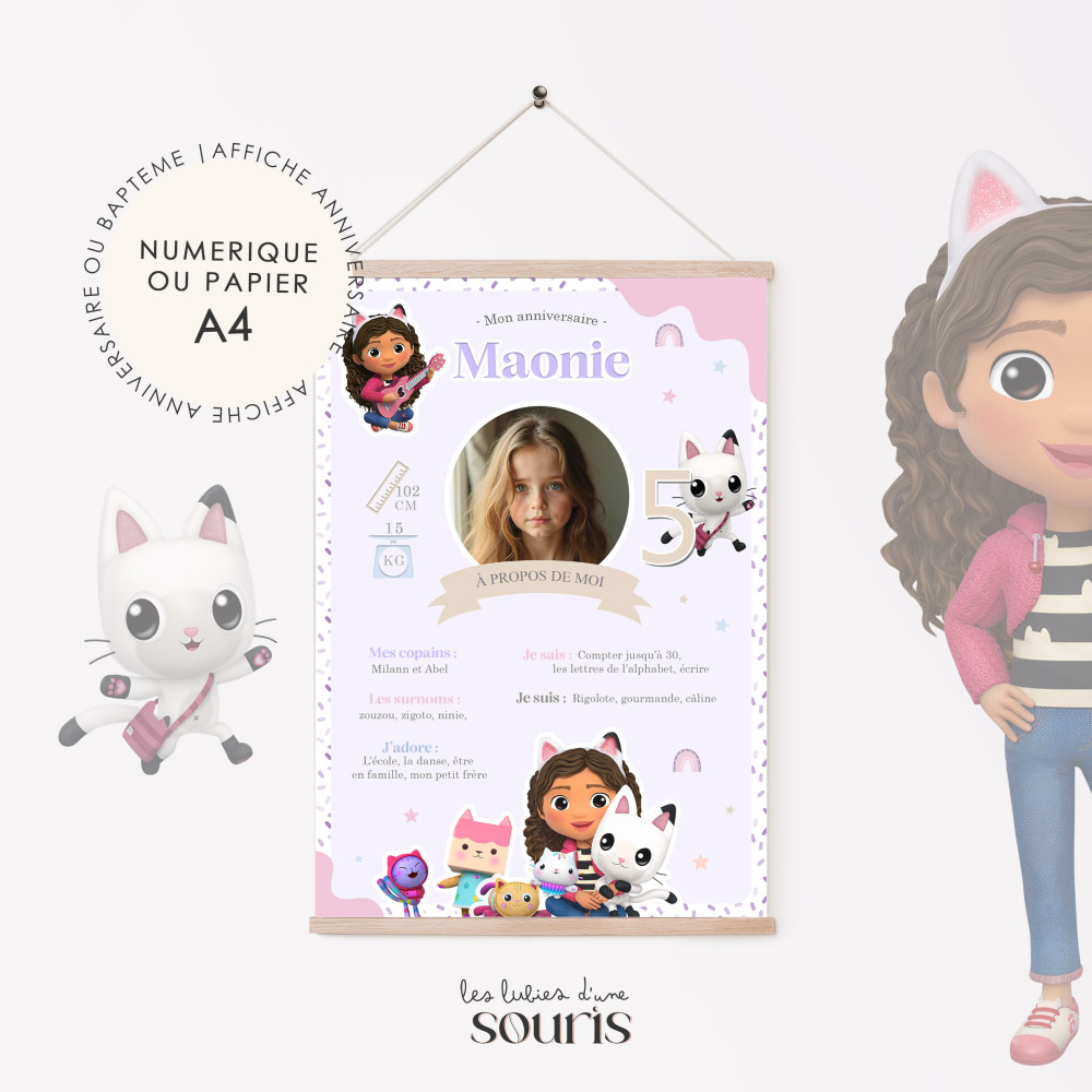 ★ Affiche anniversaire/baptême - Gabby cat / Gabby chat