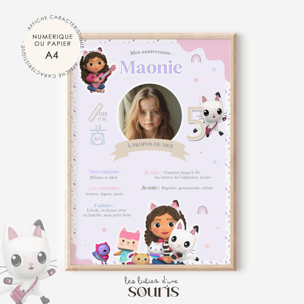 ★ Affiche anniversaire/baptême - Gabby cat / Gabby chat