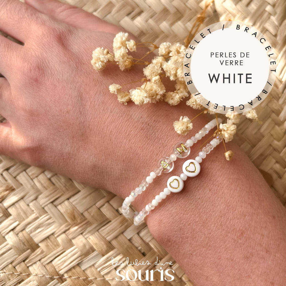 ★ Bracelet à message - White / perles de verres - Personnalisable  - Prénom, mot, initiale(s)