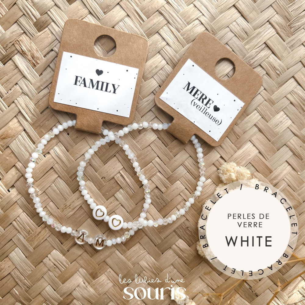 ★ Bracelet à message - White / perles de verres - Personnalisable  - Prénom, mot, initiale(s)