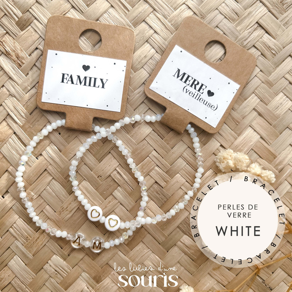 ★ Bracelet à message - White / perles de verres - Personnalisable  - Prénom, mot, initiale(s)