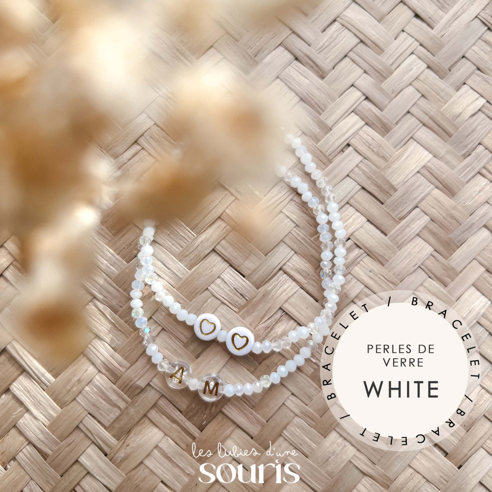 ★ Bracelet à message - White / perles de verres - Personnalisable  - Prénom, mot, initiale(s)