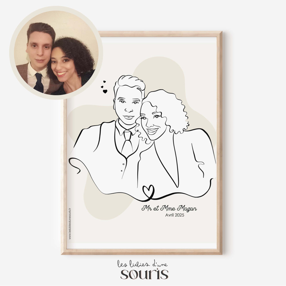 ★ Affiche Line Art | Portrait personnalisé à partir d'une photo | 2 personnes