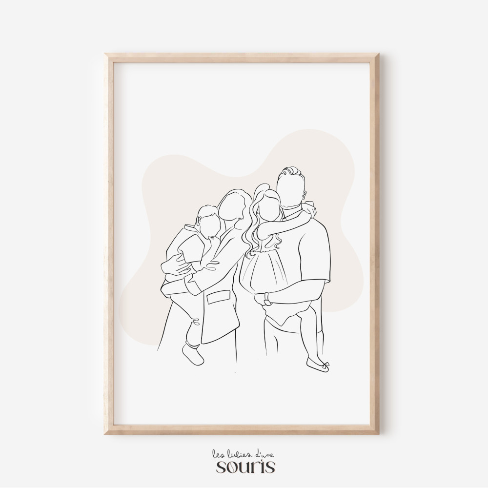 ★ Affiche Line Art | Portrait personnalisé à partir d'une photo | 4 personnes