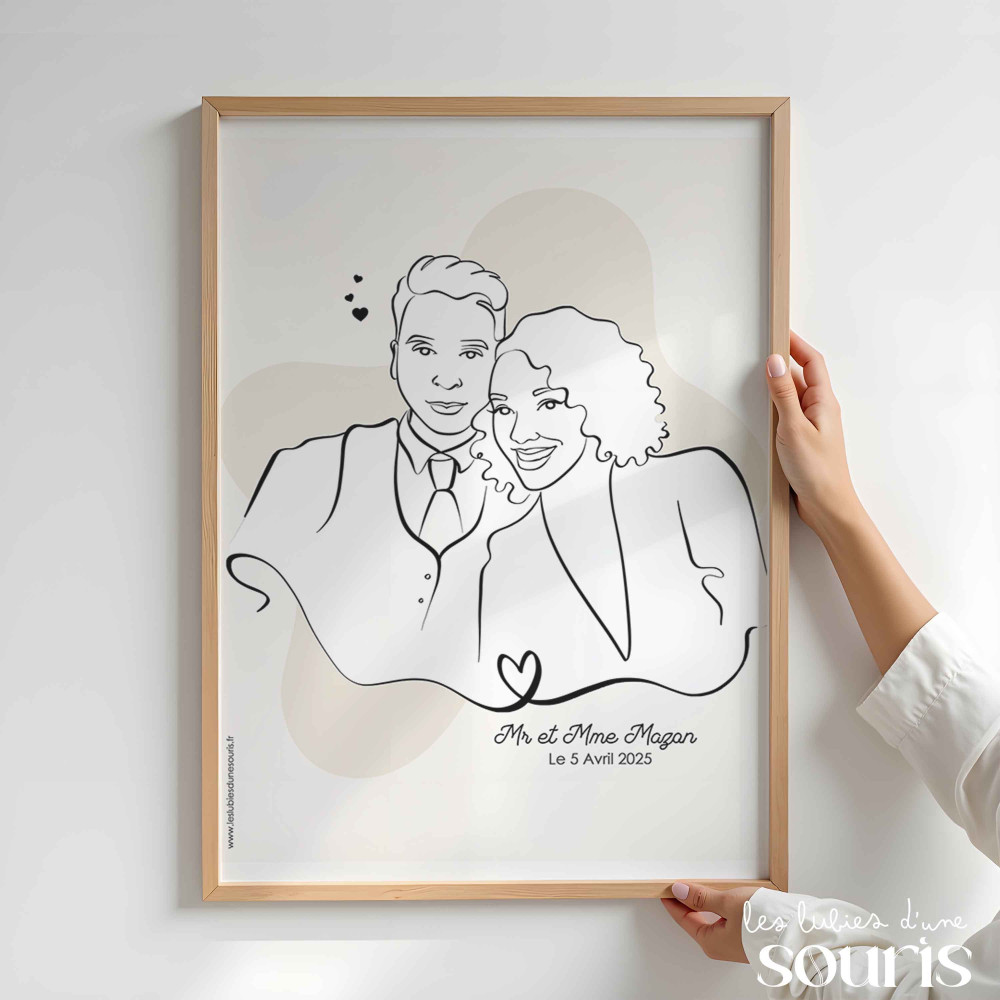★ Affiche Line Art | Portrait personnalisé à partir d'une photo | 2 personnes