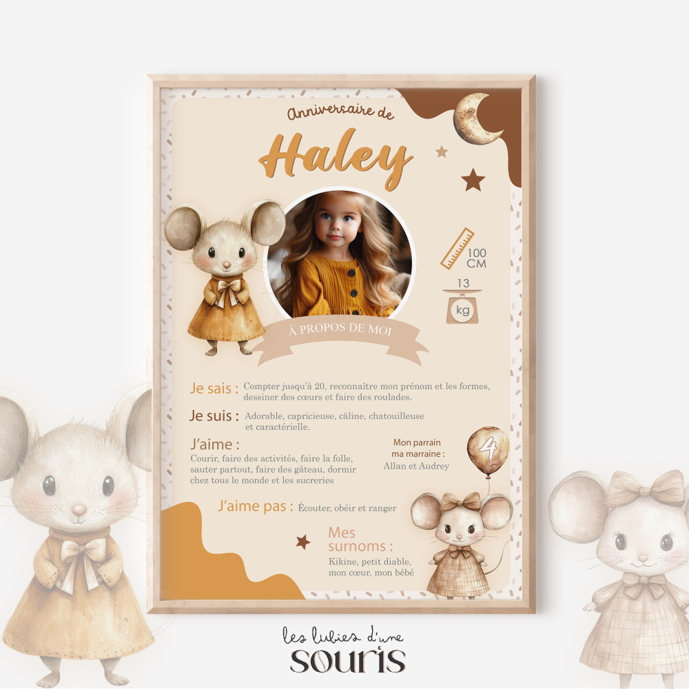 ★ Affiche anniversaire/baptême - Petites souris en fête
