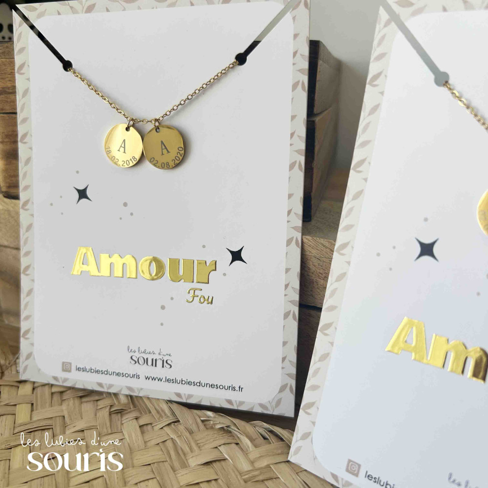 ★ Collier AMOUR FOU / Initiale & date de naissance