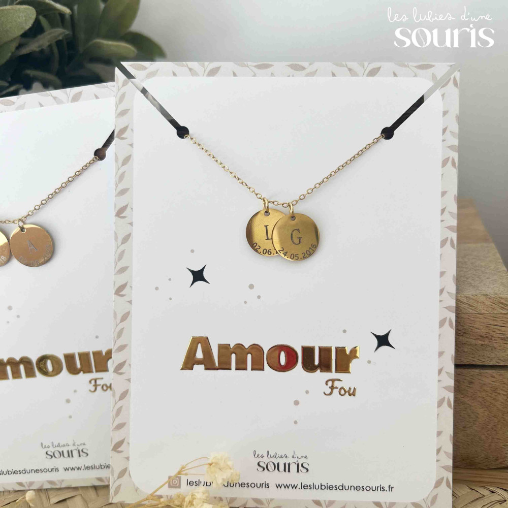 ★ Collier AMOUR FOU / Initiale & date de naissance