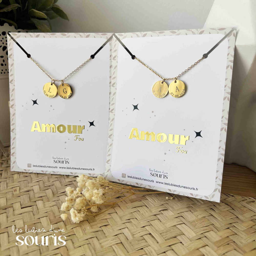 ★ Collier AMOUR FOU / Initiale & date de naissance