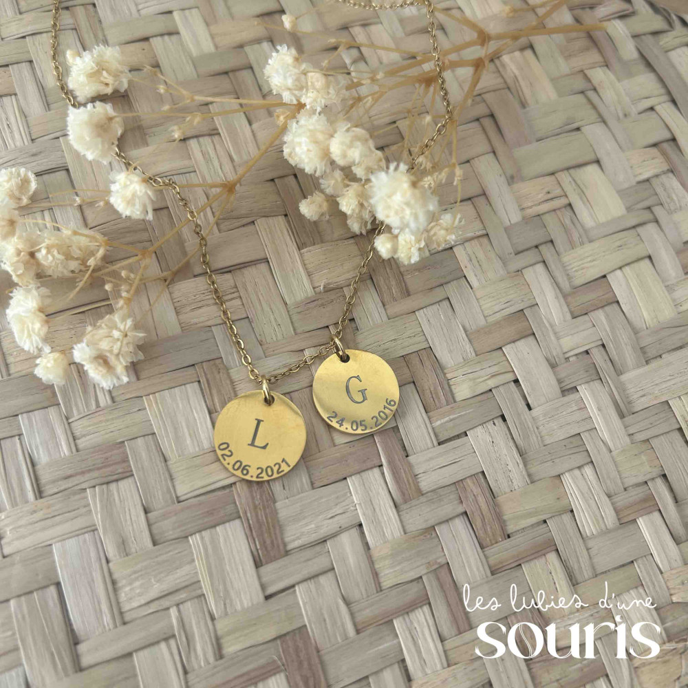 ★ Collier AMOUR FOU / Initiale & date de naissance