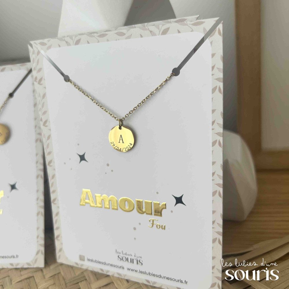 ★ Collier doré / AMOUR FOU / Initiale & date de naissance