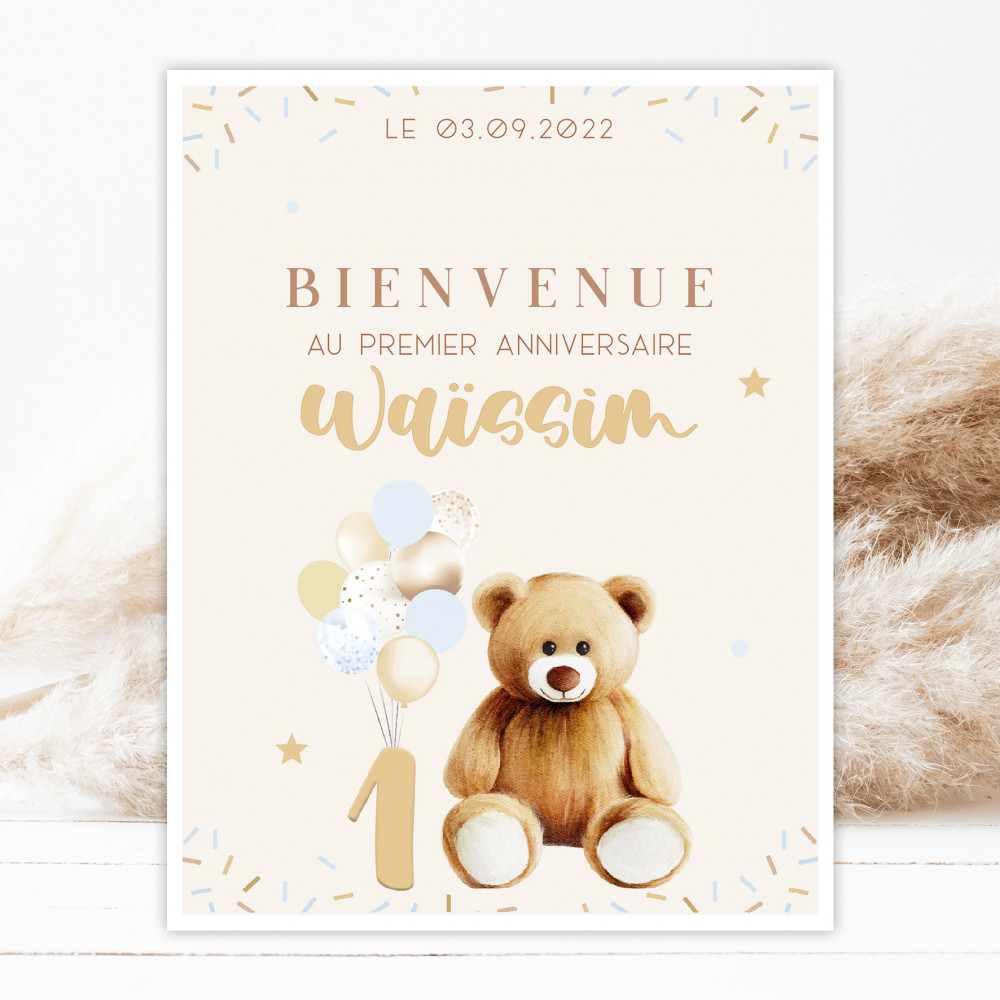 Affiche Bienvenue - Jolie fête - Ourson
